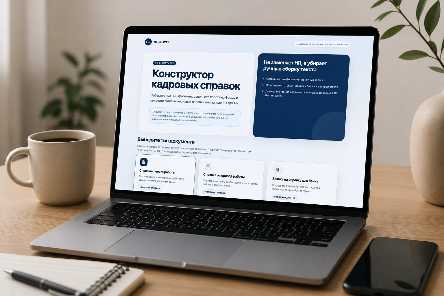 Конструктор кадровых документов на экране ноутбука