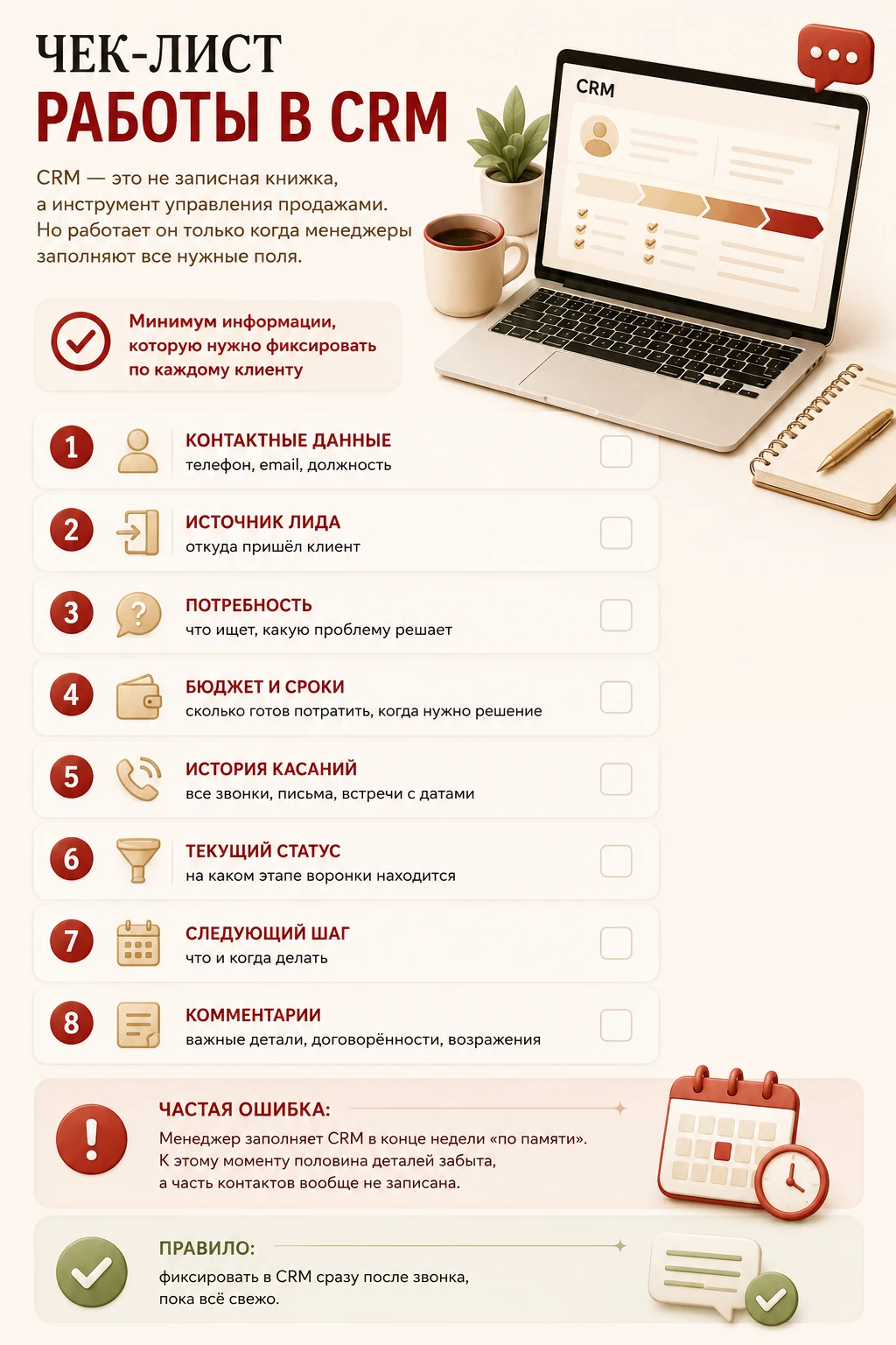 Чек-лист работы в CRM