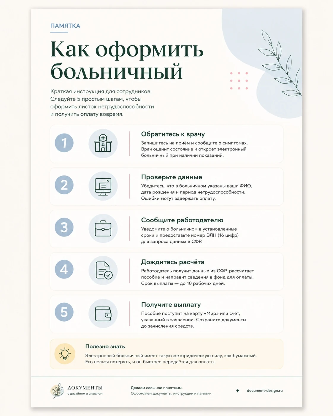 Памятка сотруднику о порядке действий при больничном