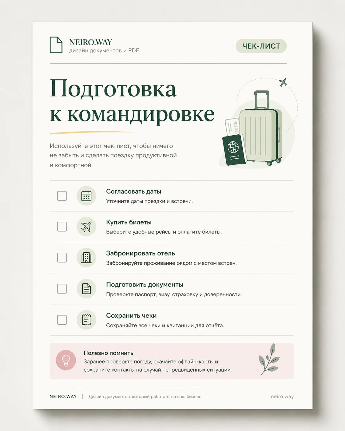 Чек-лист подготовки сотрудника к командировке